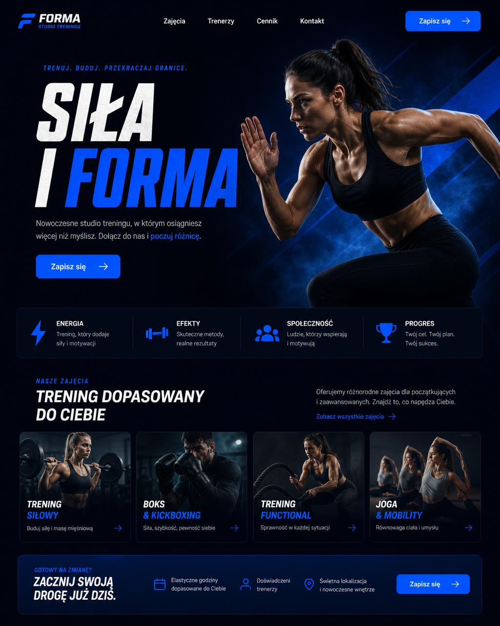 Projekt strony Studio Fitness Pulse